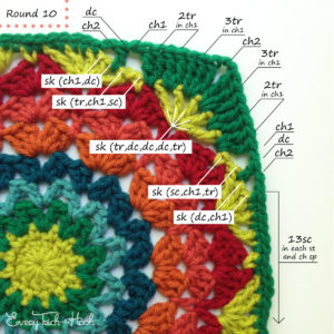 Marigold crochet afghan block pattern photo tutorial round 10