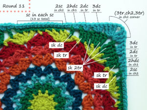 Marigold crochet afghan block pattern photo tutorial round 11