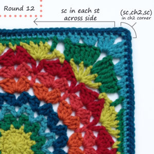 Marigold crochet afghan block pattern photo tutorial round 12