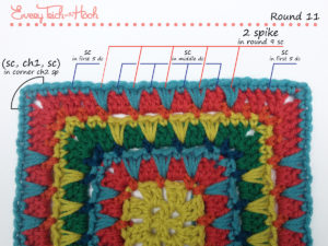 Spiked Punch crochet afghan block pattern photo tutorial round 11