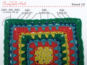 Spiked Punch crochet afghan block pattern photo tutorial round 13
