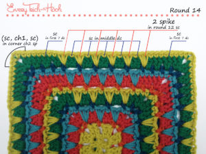 Spiked Punch crochet afghan block pattern photo tutorial round 14