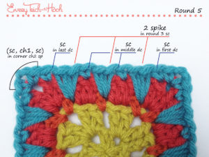 Spiked Punch crochet afghan block pattern photo tutorial round 5