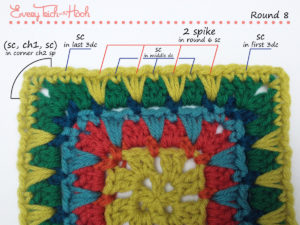 Spiked Punch crochet afghan block pattern photo tutorial round 8